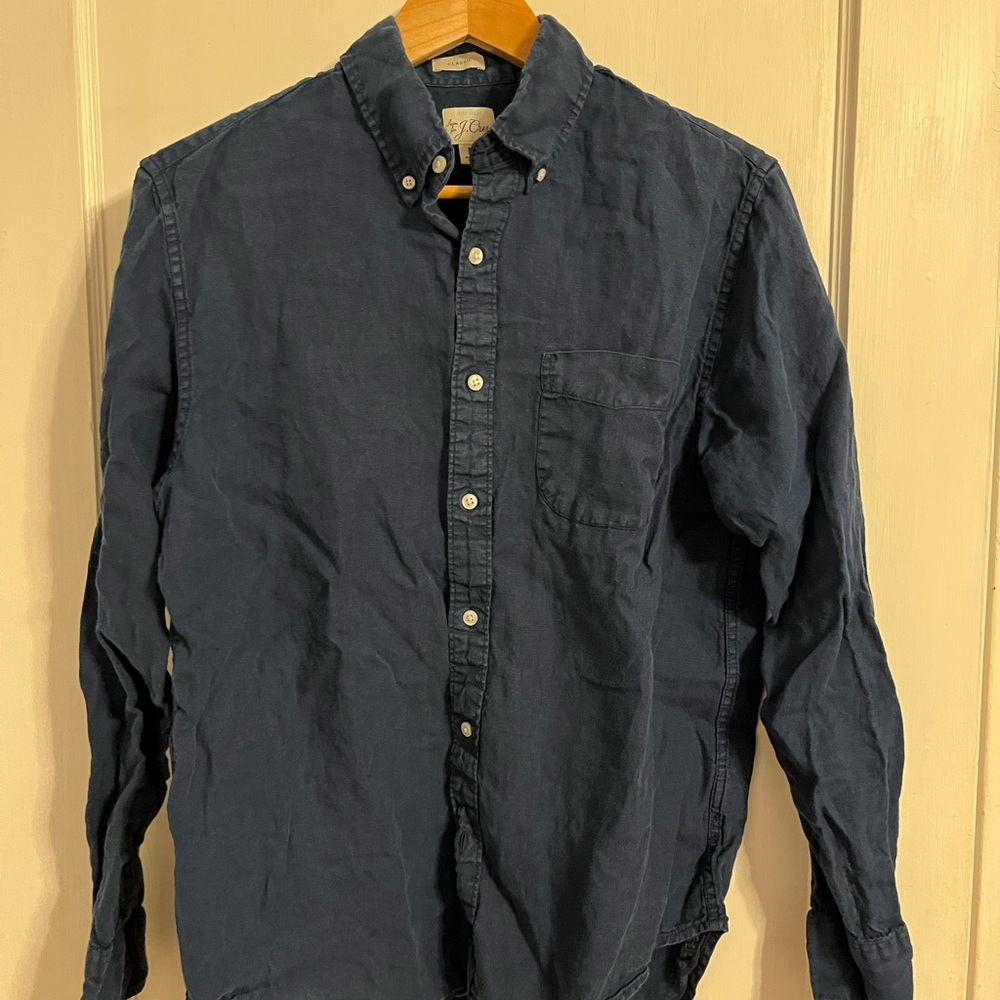 J. Crew Baird McNutt Irish Linen Navy Shirt